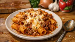 Rigatoni al forno mit Rindfleisch: unkomplizierter Nudelauflauf mit Mozzarella-Kruste