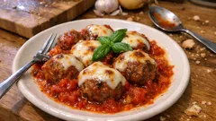 Hackbällchen in Tomatensauce mit Mozzarella überbacken – einfaches Ofengericht für jeden Tag