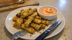 Knusprige Zucchini-Sticks aus dem Ofen – mit schnellem scharf-süßem Dip