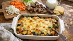 Herzhafter Gemüse-Brotauflauf mit Gouda – einfache Resteküche aus dem Ofen