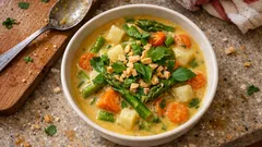 Gemüsecurry mit grünem Spargel – cremig mit Kokosmilch und Erdnussbutter