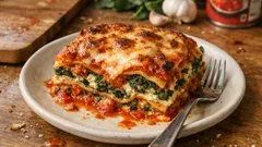 Vegetarische Spinat-Ricotta-Lasagne mit Tomatensoße – saftig, cremig und einfach geschichtet