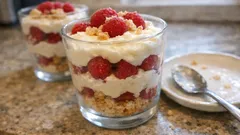 Himbeer-Trifle im Glas: cremiges Sommerdessert mit Vanillesauce und Löffelbiskuit