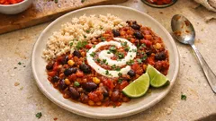 Vegetarisches Chili sin Carne mit Naturreis – sämig, würzig und ideal für Meal Prep