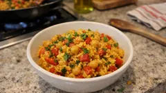 Vegane Paella mit Kichererbsen – so gelingt der Safranreis schön saftig (fast ohne Rühren)