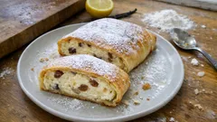 Klassischer Topfenstrudel wie aus der Konditorei – mit Vanille, Zitrone und Rosinen