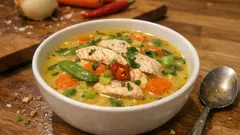 Scharfe Hühner-Gemüsesuppe mit Chili und Curry – cremig, aber mit Biss