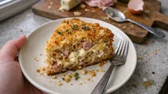 Schinken-Nudel-Torte aus der Springform: cremig mit Gorgonzola, oben knusprig