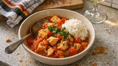 Fischragout mit Tomaten – zarter Kabeljau in Weißwein-Ingwer-Sauce (15 Min.)