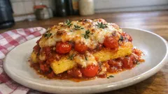 Überbackene Polenta mit Tomatensoße – so einfach wird sie schön knusprig