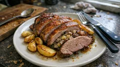 Knusprige Ofenente mit Apfel-Leber-Füllung – festlich und zuverlässig saftig