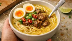 Kaukswe zu Hause: cremiges Lammcurry mit Kokosmilch und Reisnudeln