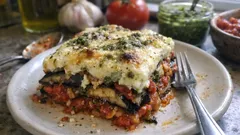 Saftige Gemüselasagne mit Auberginen, Pesto und Ricotta – gelingt ohne wässrig zu werden