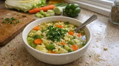 Gemüsesuppe mit Chinakohl und Buchstabennudeln – schnell, leicht und richtig sättigend