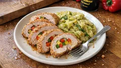 Gefüllter Paprika-Putenbraten aus dem Ofen – saftig mit Sesamkruste