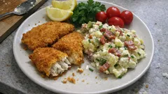 Backfisch wie aus dem Lieblingslokal – mit würzigem Kartoffelsalat und Zitrone