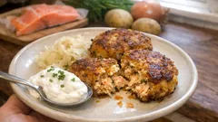 Lachsfrikadellen mit Kartoffeln und Sauerkraut – saftig aus der Pfanne