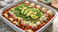 Vegetarische Enchiladas aus dem Ofen – mit Reisfüllung, Bohnen und viel Käse