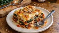 Vegetarische Tomaten-Spinat-Lasagne mit Béchamel – saftig, cremig und gut vorzubereiten