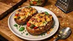 Überbackene Pellkartoffeln mit Puszta-Salat – goldene Käsekruste aus dem Ofen