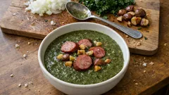 Grünkohlsuppe mit Mettwurst und Maronen – cremig-deftig für kalte Wintertage