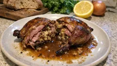 Fränkisches Täubchen aus dem Ofen – gefüllte Taube mit kräftiger Bratensauce