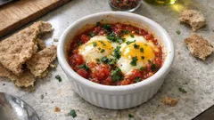 Shakshuka aus der Pfanne: würzige Tomaten-Paprika-Sauce mit perfekt weichen Eiern