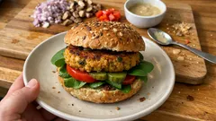 Veganer Kichererbsen-Burger: saftige Pattys mit Tahini, schnell in der Pfanne