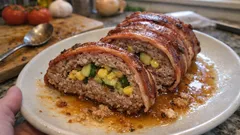 Gefüllter Hackbraten mit Zucchini und Mais – saftig durch den Speckmantel