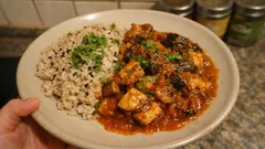 Auberginen-Tomaten-Hähnchen-Curry mit Sesamreis – einfach, sämig und alltagstauglich