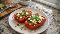 Gefüllte Paprika mit Linsen, Zucchini und Feta – unkompliziert aus dem Ofen