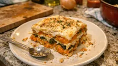 Vegane Kürbislasagne mit getrockneten Tomaten – cremig überbacken aus dem Ofen