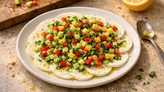 Mozzarella-Carpaccio mit Gurke, Ananas und Koriander – in 15 Minuten fertig