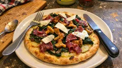 Kartoffelpizza mit Pfifferlingen & Mangold – saftiger Boden dank Kartoffelteig