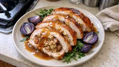 Gefüllter Truthahn aus dem Ofen – saftig mit klassischer Fleisch-Brot-Füllung