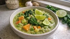 Grünes Gemüse-Curry mit Haferflocken: cremig, schnell und richtig sättigend