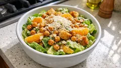 Caesar Salad mit Omega-Orangen-Dressing – mit krossen Kichererbsen & Croûtons