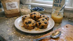 Saftige vegane Blaubeermuffins mit Dinkel und Hafer – in 10 Minuten zusammengerührt