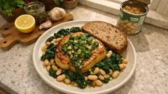 Selleriesteak aus der Pfanne: mit weißen Bohnen, Grünkohl und Salsa verde