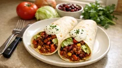 Chili-con-Carne-Wraps mit Petersilien-Schmand – herzhaft, frisch und schnell gerollt