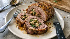 Lammbraten nach Omas Art: zart geschmort mit Brötchen-Erbsen-Füllung aus dem Ofen