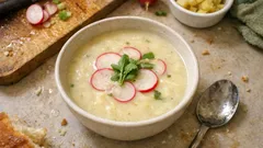 Radieschen-Kartoffel-Suppe mit Zitronenfrische – und das Grün kommt einfach mit in den Topf