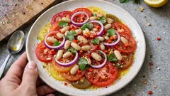 Tomaten-Carpaccio mit weißen Bohnen – frische vegane Vorspeise in 15 Minuten