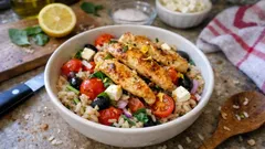 Reis-Gemüsesalat mit Hähnchen, Feta & Zitrone – perfekt zum Vorbereiten