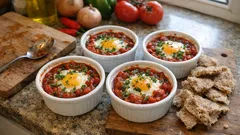 Shakshuka aus dem Ofen: Würzige Tomaten-Paprika-Sauce mit perfekt gestockten Eiern