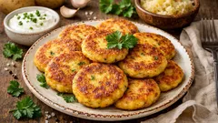 Knusprige Kartoffelplätzchen aus der Pfanne – mit frischem Zucchini-Joghurt-Dip