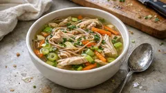 Hühner-Gemüsesuppe mit Nudeln – klare Brühe, die immer gelingt