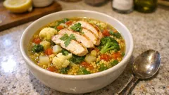 Bunte Gemüsesuppe mit Hirse und Hähnchen – sättigend, aber schön leicht