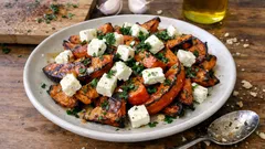 Ofengemüse mit Feta: Süßkartoffel & Hokkaido, außen röstig und innen weich