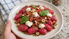 Rote-Bete-Gnocchi aus der Pfanne – mit Ziegenkäse, Haselnüssen und Rosmarin